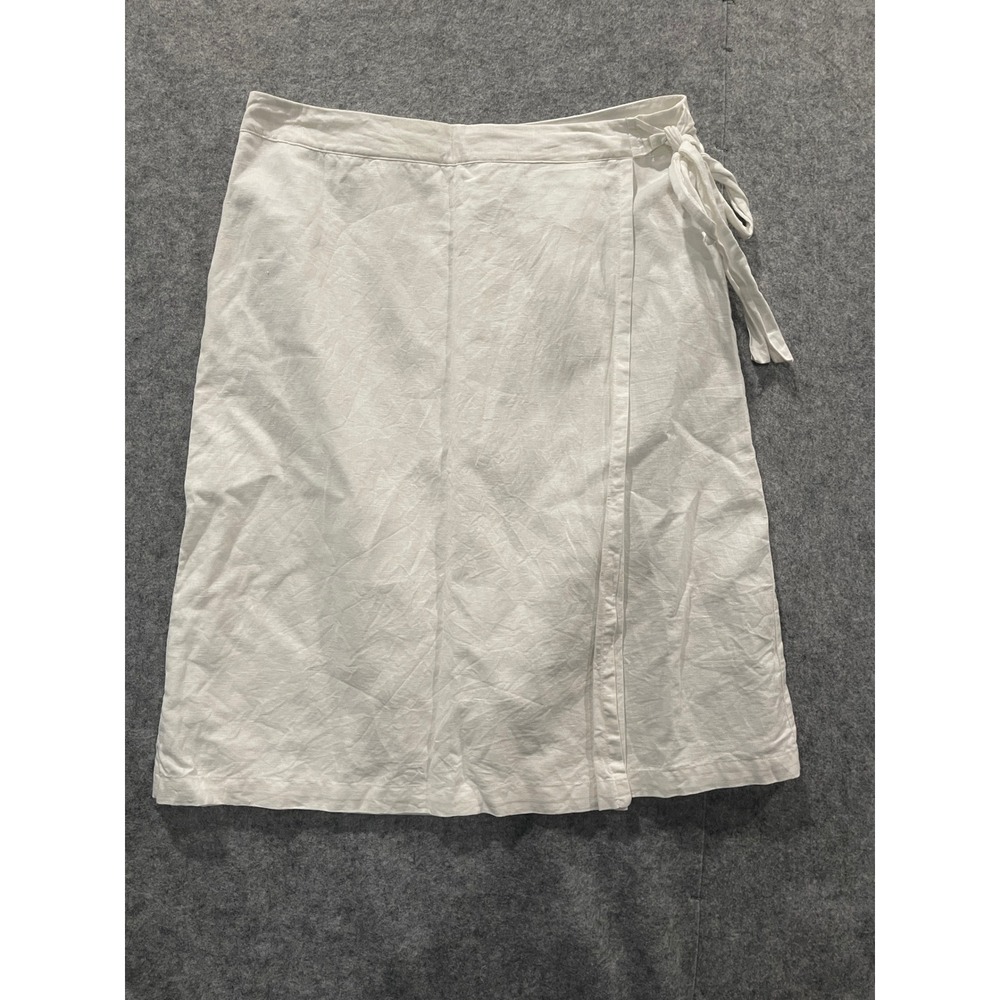 Liz Claiborne White Linen Cotton Wrap Midi Skirt Side Tie Size 10